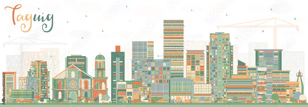Taguig Philippines Skyline with Color Buildings.