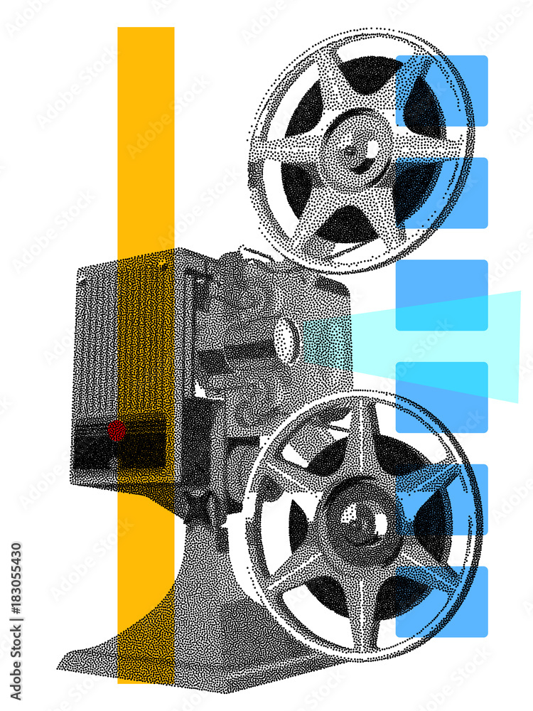Naklejka premium Film projector poster stippling on white.