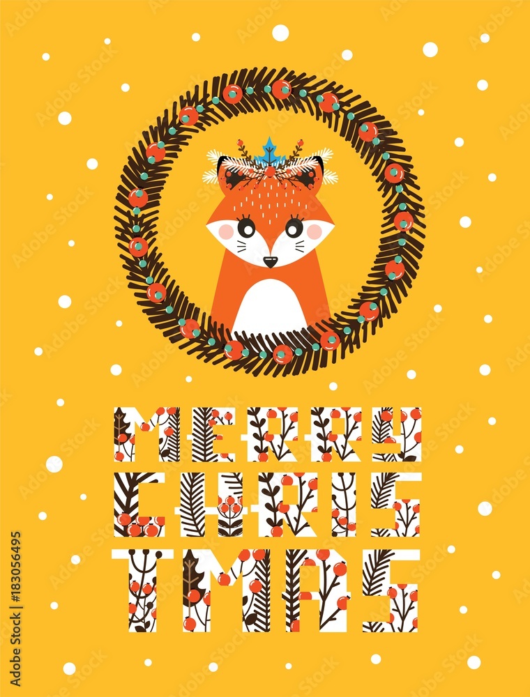 Cute Christmas card with a picture of a Fox Cute Christmas card with a picture of a Fox