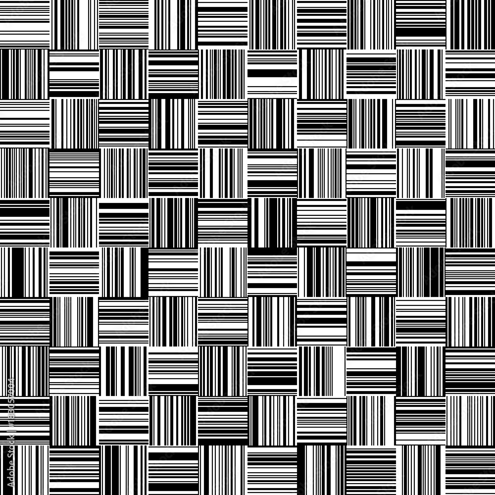 Seamless Black and White Straight Vertical and Horizontal Variable Width Stripes