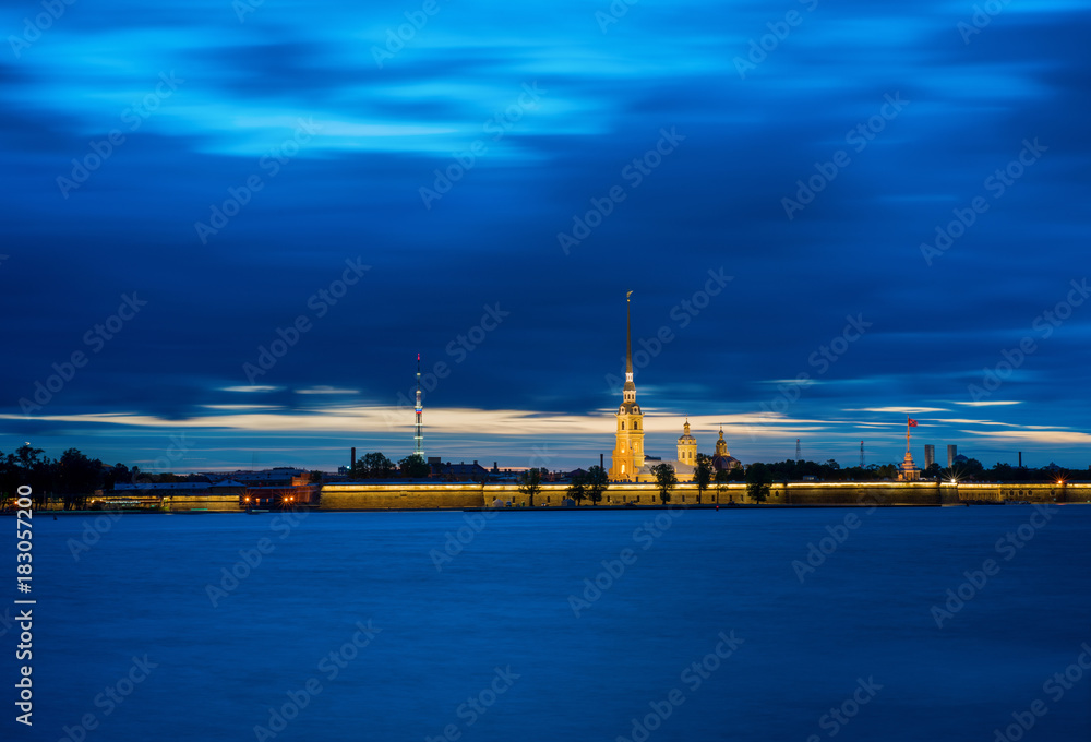 Night view of the Peter and Paul Fortress..