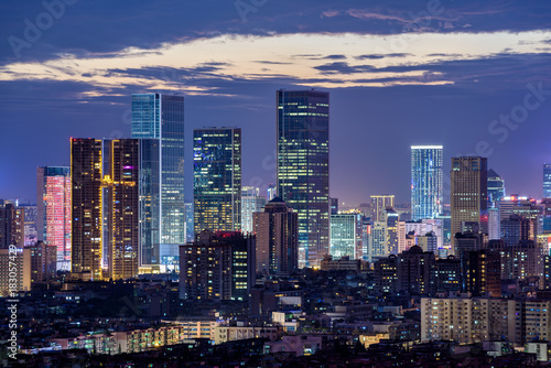 The downtown skyline at night in Chengdu,Sichuan province ,China.