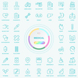 Universal Web And Internet Medical Line Icons Set. Web, Blog And Social Media Medicine Buttons. EPS10 Vector Illusitration Isolated On Background.
