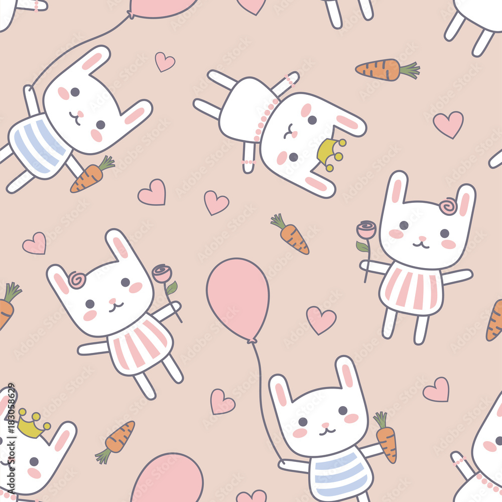 Easter Rabbit Cartoon Face Seamless Pattern Easter Rabbit Cartoon Face Seamless Pattern