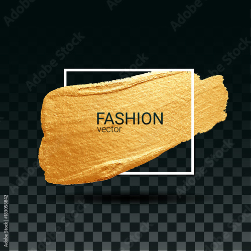 Smear with an artistic brush. Gold grunge texture in a frame. A brilliant festive pattern. Dark transparent  background. Vector abstract image. A high resolution.