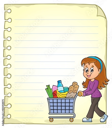 Notepad page with woman shopping