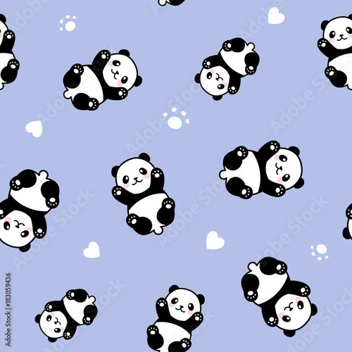 Fototapeta Naklejka Na Ścianę i Meble -  Seamless Cute Cartoon Panda Face Pattern
