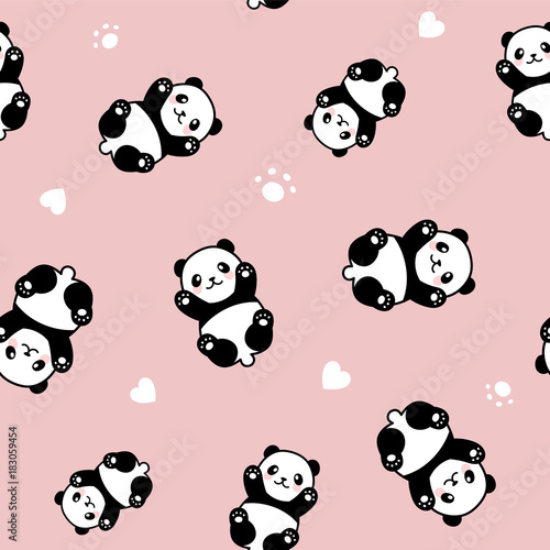 Fototapeta Naklejka Na Ścianę i Meble -  Seamless Cute Cartoon Panda Face Pattern