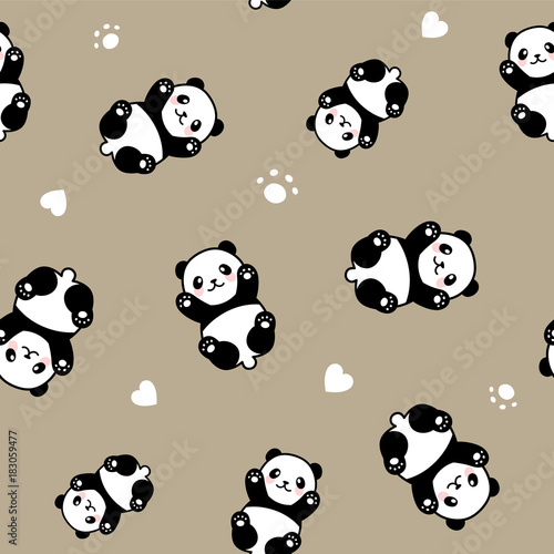 Fototapeta Naklejka Na Ścianę i Meble -  Seamless Cute Cartoon Panda Face Pattern