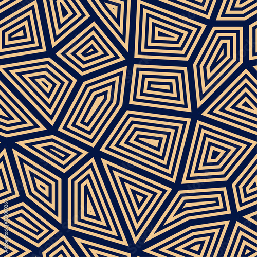 Polygonal seamless background. Geometric line golden blue pattern for wallpapers and textile