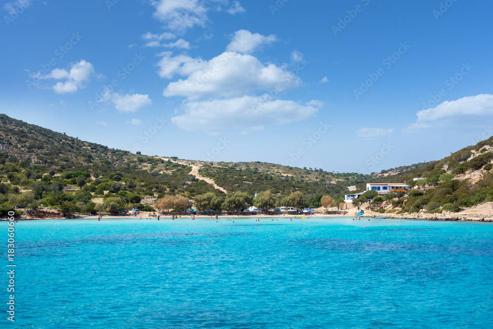 Amazing waters in a beach of Lipsi island, Dodecanese, Greece