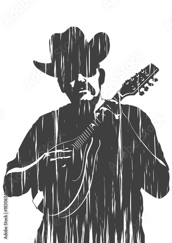 Musician with a mandolin in country style on a white background
