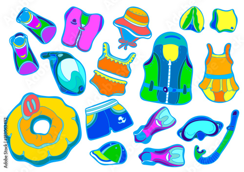 Color set with swimming goods for children on white background . Vector illustration