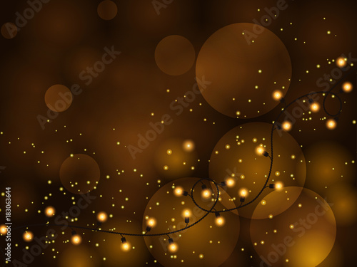 Christmas lights background. Glitter defocused golden vector illustration