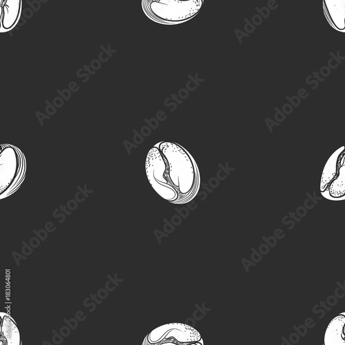 Seamless pattern of white coffee beans. Vector