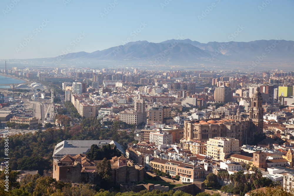 Spanish architecture on skyline of Malaga