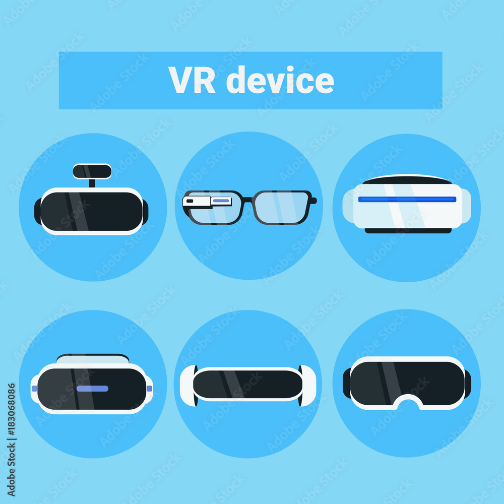 Set Of Vr Devices Icons Modern Virtual Reality Goggles, Glasses And Headset Collection Vector Illustration Set Of Vr Devices Icons Modern Virtual Reality Goggles, Glasses And Headset Collection Vector Illustration