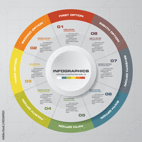 Abstract 8 steps modern pie chart infographics elements.Vector illustration.