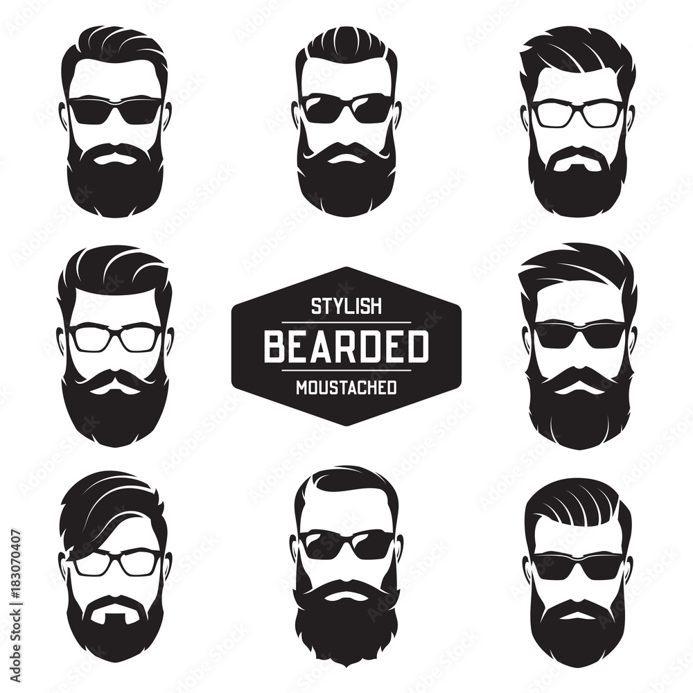 © rikkyal - Set of vector various bearded men faces.