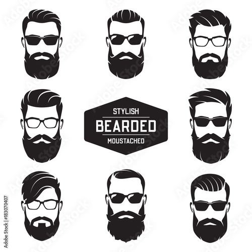 Set of vector various bearded men faces.