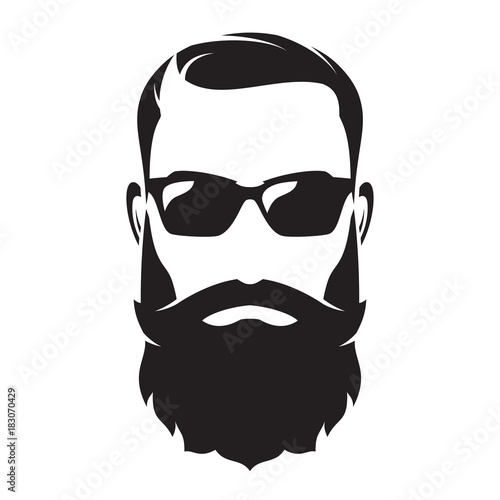 Bearded man's face, hipster character. Fashion silhouette, avatar, emblem, icon, label. Vector illustration.