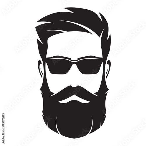 Bearded man's face, hipster character. Fashion silhouette, avatar, emblem, icon, label. Vector illustration.