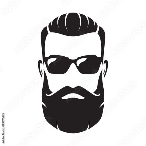 Bearded man's face, hipster character. Fashion silhouette, avatar, emblem, icon, label. Vector illustration.