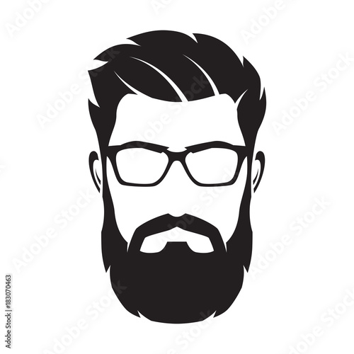 Bearded man's face, hipster character. Fashion silhouette, avatar, emblem, icon, label. Vector illustration.