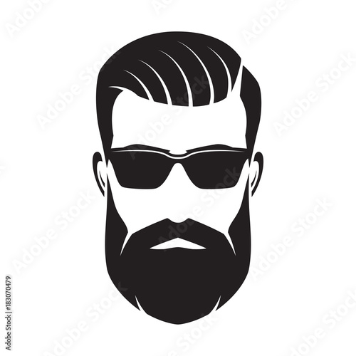 Bearded man's face, hipster character. Fashion silhouette, avatar, emblem, icon, label. Vector illustration.