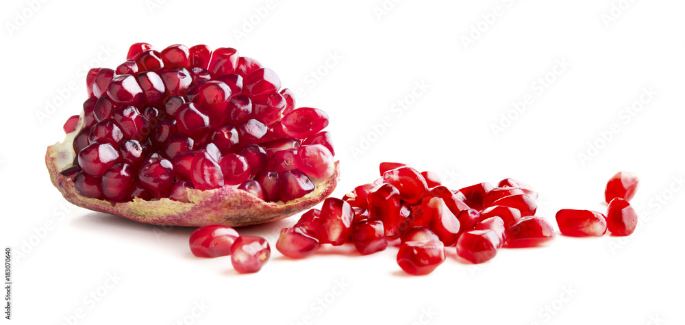 piece of ripe pomegranate isolated on white background piece of ripe pomegranate isolated on white background
