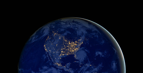 United States of America lights during night as it looks like from space. Elements of this image are furnished by NASA