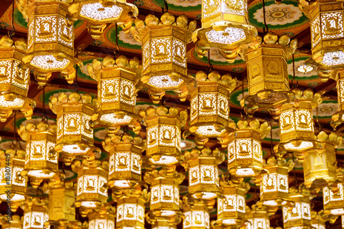 Traditional oriental golden ceiling lanterns