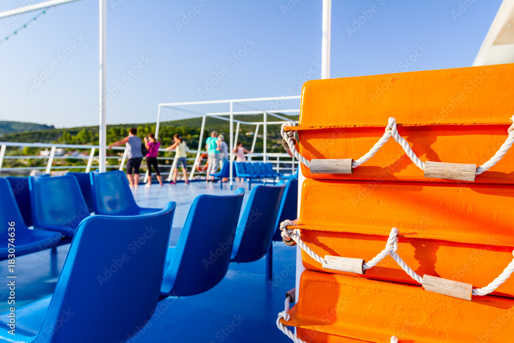 Life rafts on the deck of ferry boat