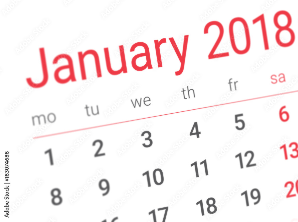 Close up of first day of the year 2018 on diary calendar. Close up of first day of the year 2018 on diary calendar.