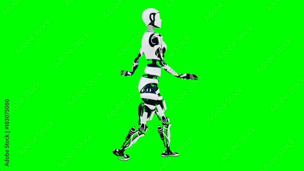 Sexy robot android woman walking. Sci-fi stylish robotic girl. Cute robot woman. CG animation. Green Screen Sexy robot android woman walking. Sci-fi stylish robotic girl. Cute robot woman. CG animation. Green Screen