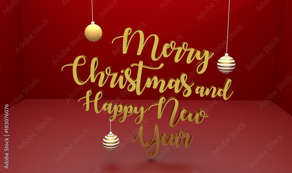 Merry Christmas and Happy New Year 3D text 