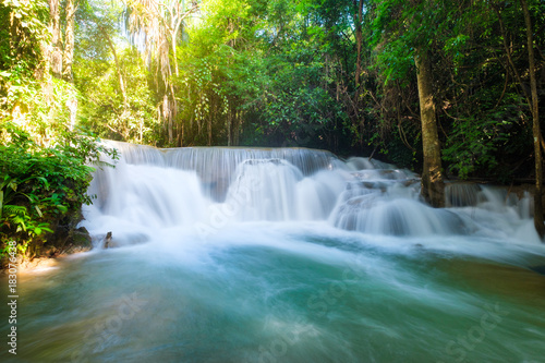 Beautiful Huay Mae Khamin waterfall in tropical rainforest at Srinakarin national park