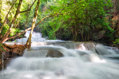 Beautiful Huay Mae Khamin waterfall in tropical rainforest at Srinakarin national park