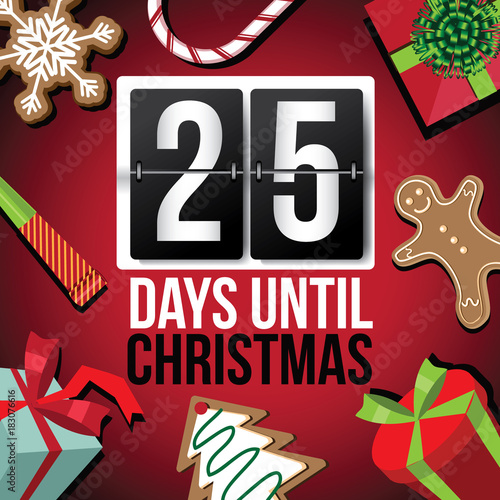 Countdown to Christmas flip number advent calendar with flat lay Christmas items. EPS 10 vector illustration. Day 25.