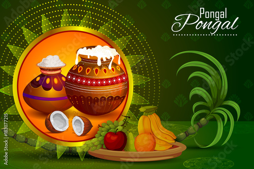 Happy Pongal religious holiday background for harvesting festival of India