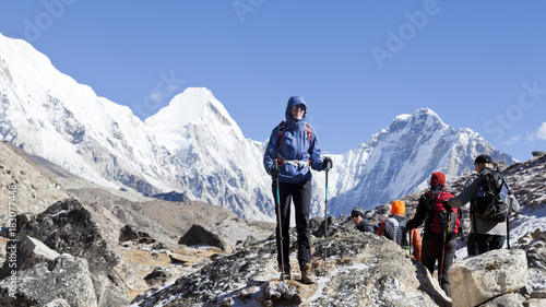 Hiking to Everest base camp. Himalayas