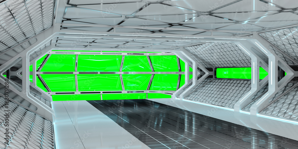Fototapeta premium Spaceship bright interior with 3D rendering