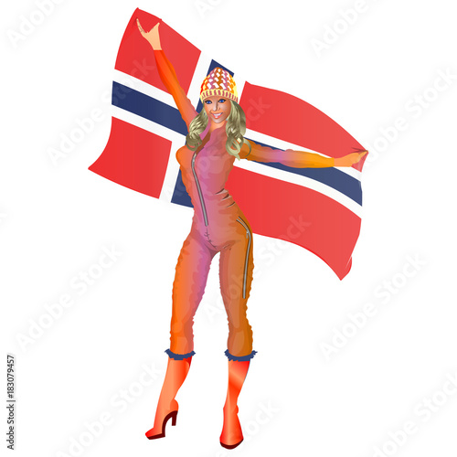 Winter games cheerleader fan with Norway flag vector illustration isolated