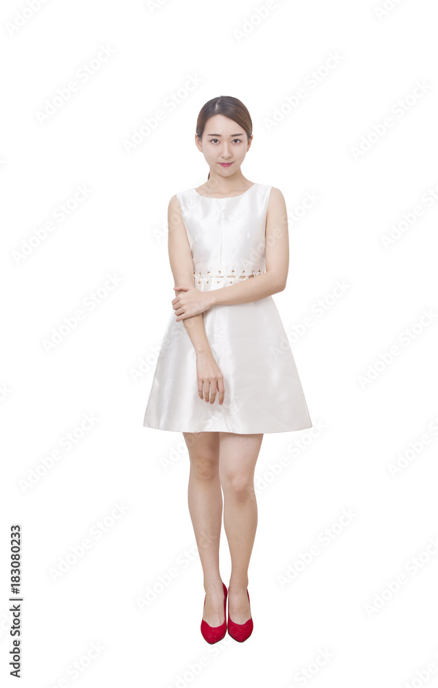 Full body woman portrait standing in business dress suit in full length isolated on white background. Full body woman portrait standing in business dress suit in full length isolated on white background.