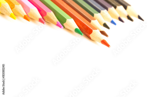 Wooden colorful pencil set for drawing. The objects are isolated and a clipping path is provided for easy extraction.