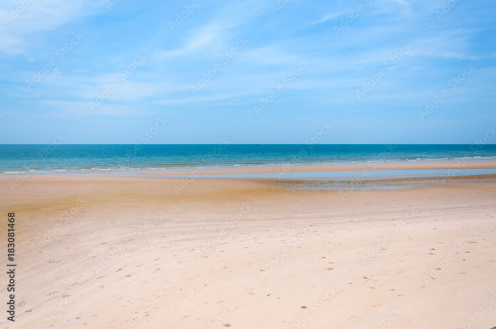 Beautiful blue sea and white sand beach in Hua Hin, Thailand.