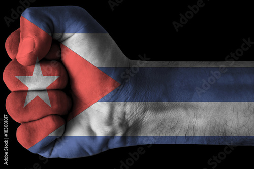 Fist painted in colors of Cuba flag, fist flag, country of Cuba