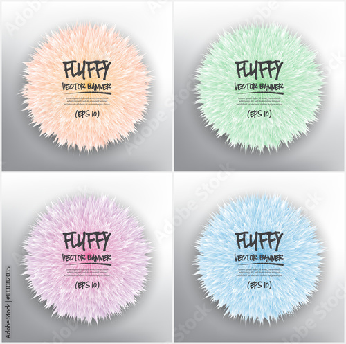 Abstract vector banner set of 4. Colorful fluffy vector spheres. Isolated with realistic light and shadow on the light panel. Each item contains space for own text. Vector illustration. Eps10.