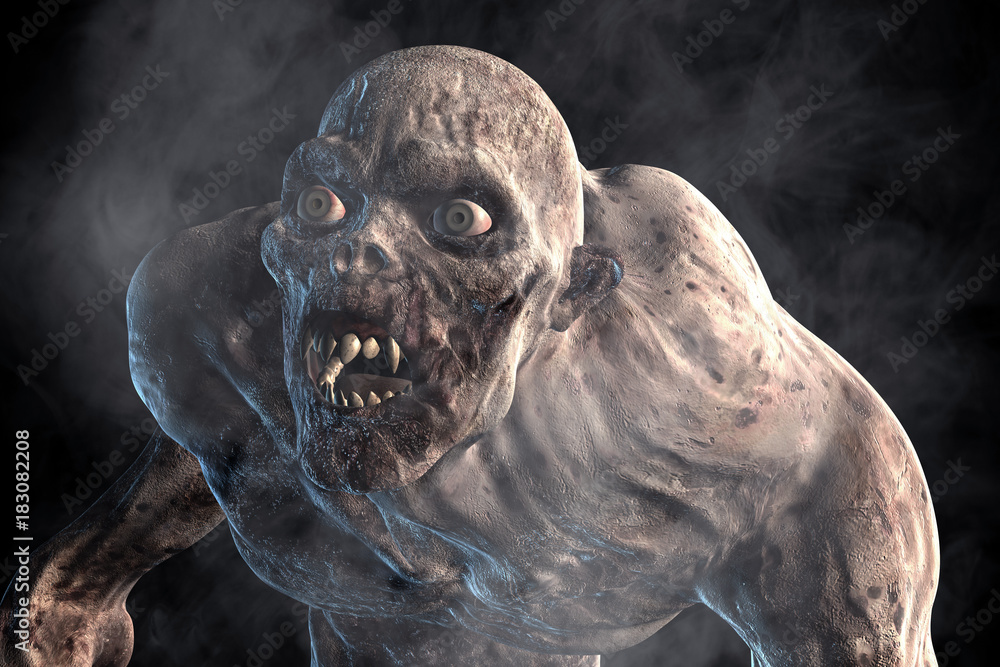 3d illustration of Scary monster out from the dark,Hard light style 3d illustration of Scary monster out from the dark,Hard light style