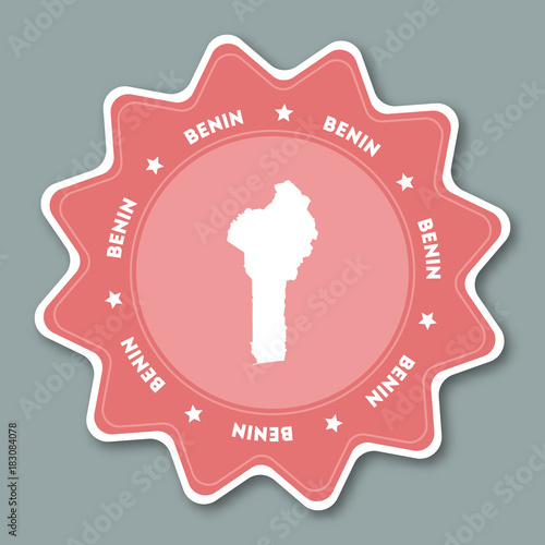Benin map sticker in trendy colors. Star shaped travel sticker with country name and map. Can be used as logo, badge, label, tag, sign, stamp or emblem. Travel badge vector illustration.
